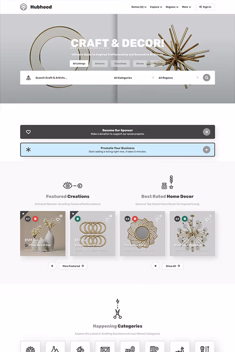 Hubhood Decor interior design directory WordPress theme demo preview