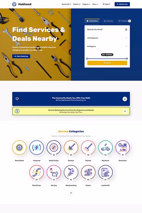 Hubhood Services business directory WordPress theme demo preview