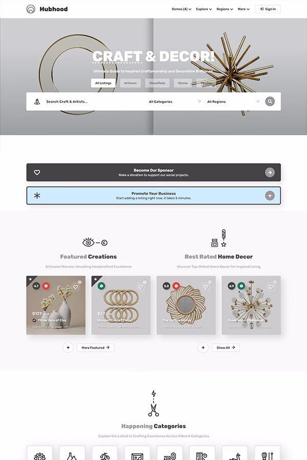 Hubhood Decor interior design directory WordPress theme demo preview