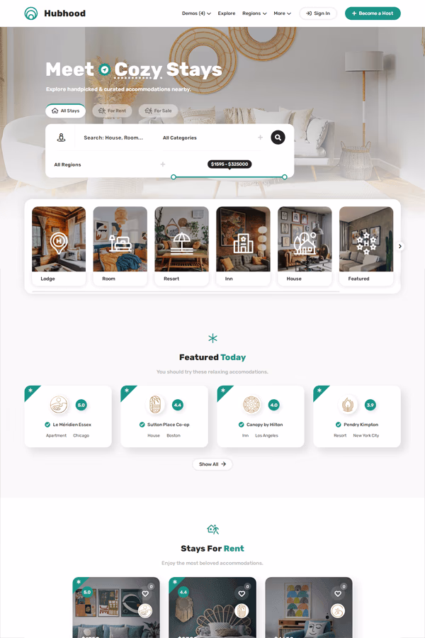 Hubhood Properties real estate directory WordPress theme demo preview