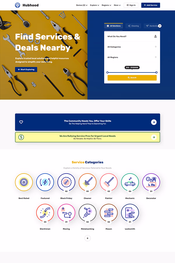 Hubhood Services business directory WordPress theme demo preview